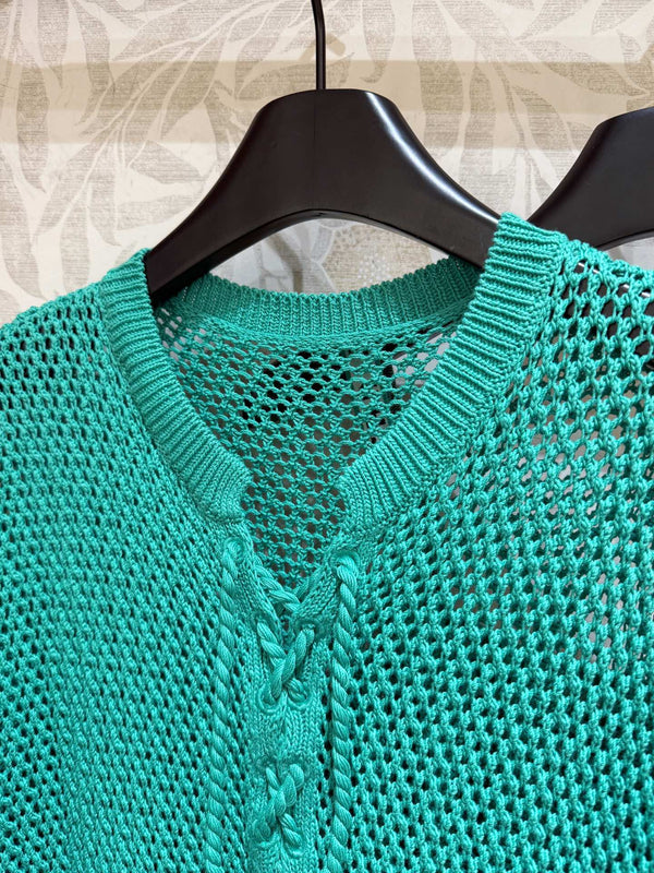 CD Hollow Woven Dress Green cotton