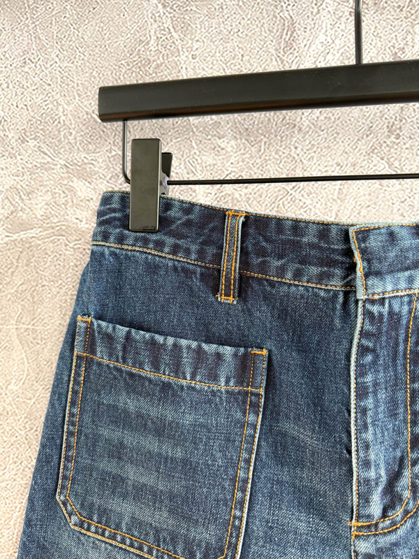 CD Patch Pocket Denim Shorts Blue Cotton