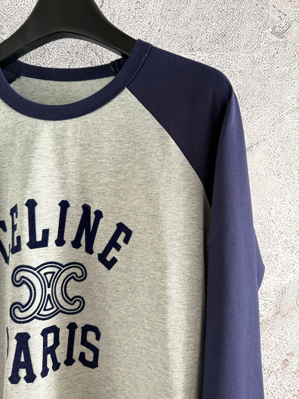 Celine 25 Flocked T-shirt Gray mix Navy Blue Cotton