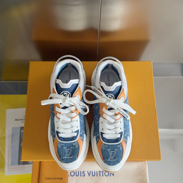 LV Run 55 Sneaker 55mm Light Blue Mix Orange Monogram Jacquard Fabric