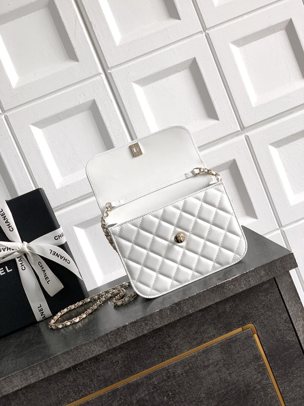 CC Mini Flap Bag 17.5 With Handle White Lambskin