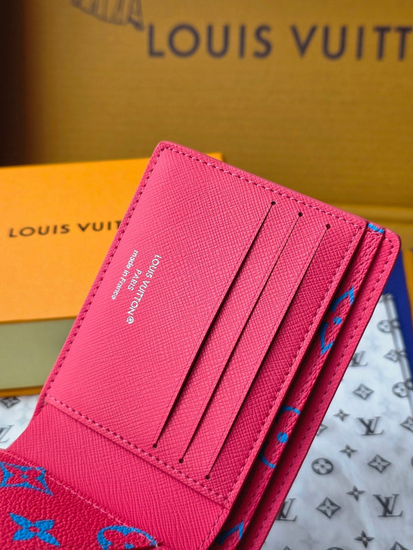 LV M14694 Multiple Wallet Blue Red Monogram Glow Canvas & Cowhide