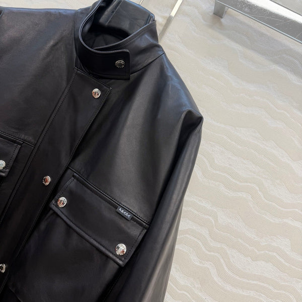 Prada 26S Biker Jacket Long Black Leather Lambskin 341245