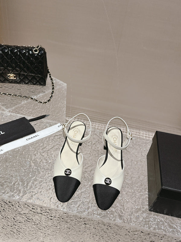 slingbacks 45 white black lambskin grosgrain