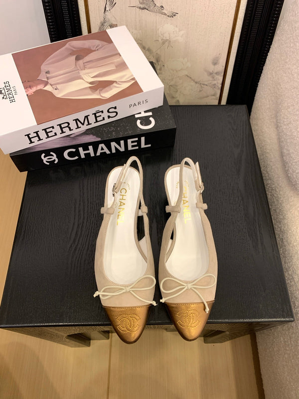 CC 25 Slingbacks 45 Bow With Beige Suede Mix Gold Sheepskin 277673