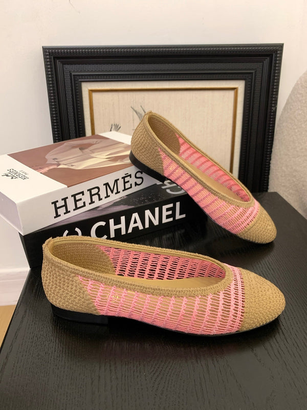 CC 25 Ballet Flat Beige Pink Raffia 277569