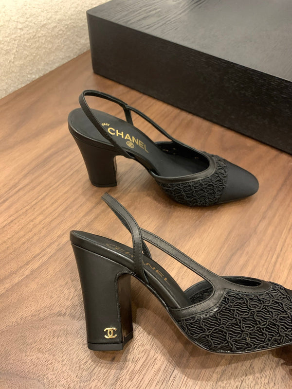CC 25 Sandal Heel 85mm Black Fabric Grosgrain
