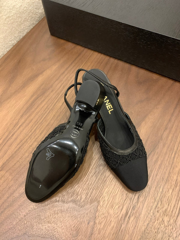 CC 25 Slingback 50mm Black Fabric Grosgrain