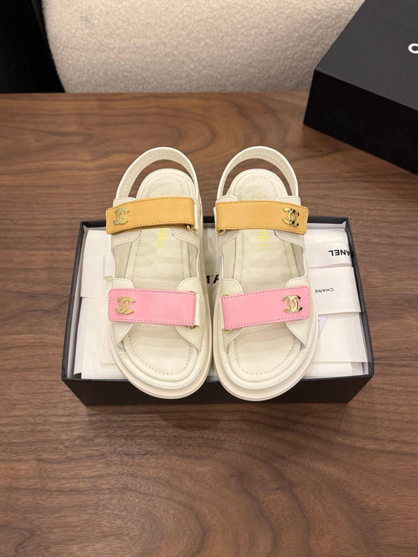 CC Dad Sandals White Pink Brown Calfskin 850576