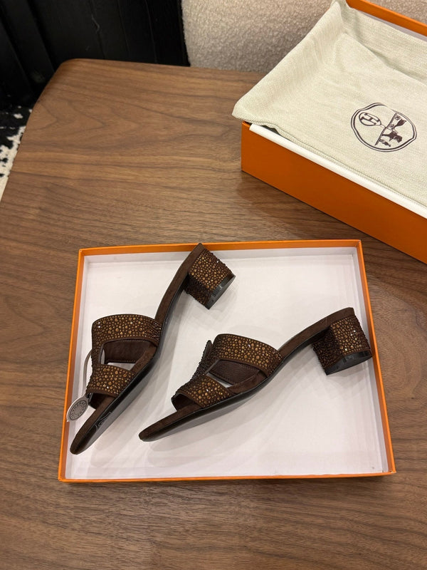 HM 26s Oasis Sandal Dark Brown Suede With Crystals