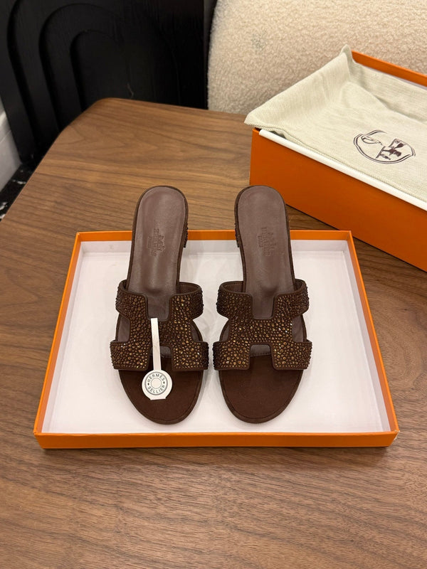 HM 26s Oasis Sandal Dark Brown Suede With Crystals