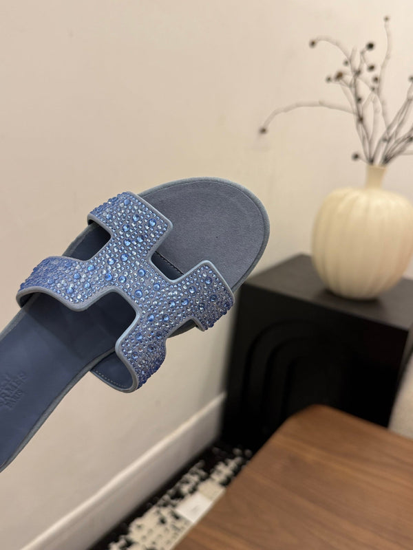 HM 26s Oasis Sandal Dusty Blue Suede With Crystals