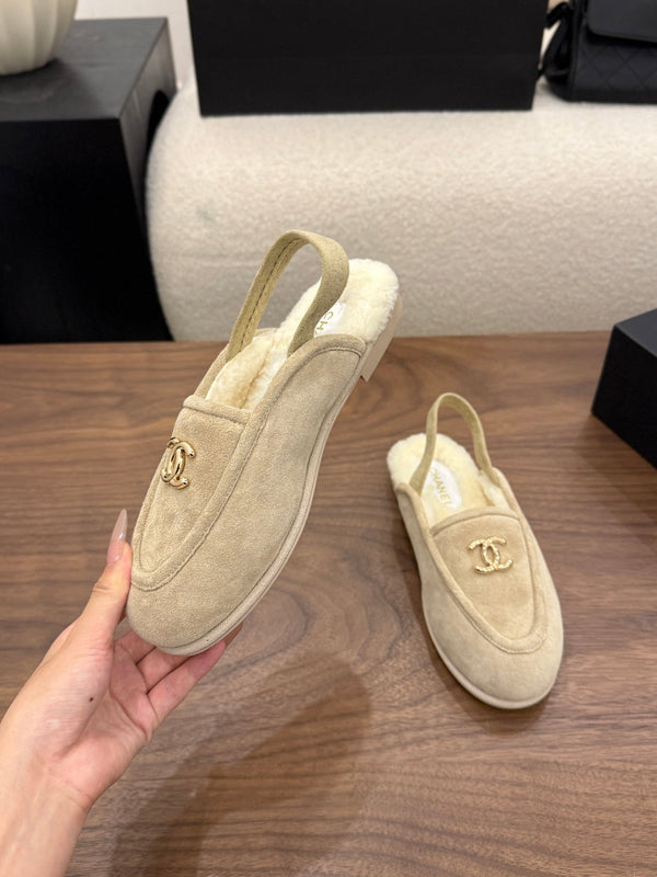 CC 26s Slingback Loafers Light Beige Suede Shearling 122671