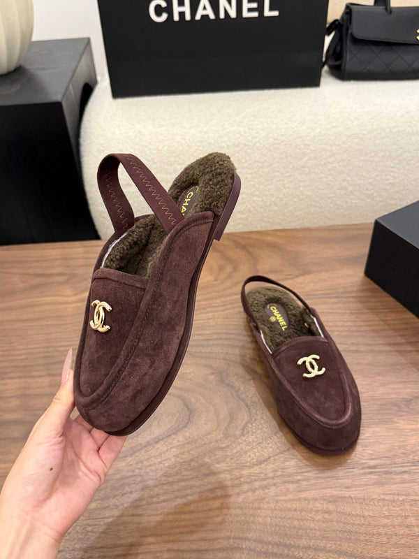 CC 26s Slingback Loafers Brown Suede Shearling 122676