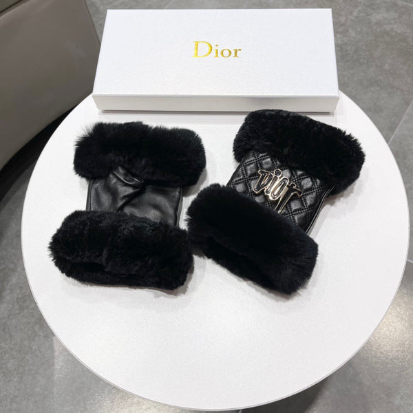 FINGERLESS GLOVES IN BLACK RABBIT FUR AND LAMBSKIN 113716