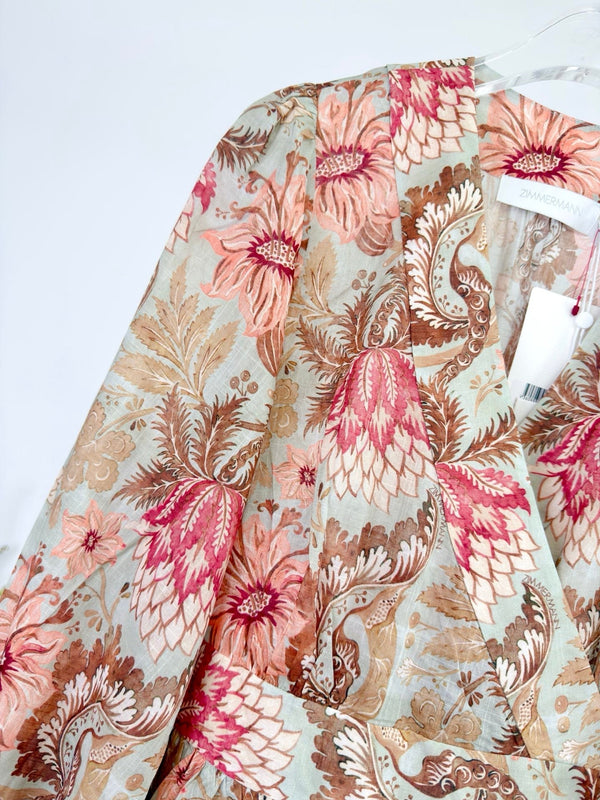 Zimmermann Daylight Mini Wrap Frill Dress Pink Cotton 342336