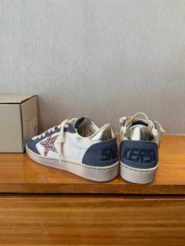 BALL STAR SNEAKERS GLITTER STAR IN BRIGHT GRAY SUEDE AND WHITE CALFSKIN