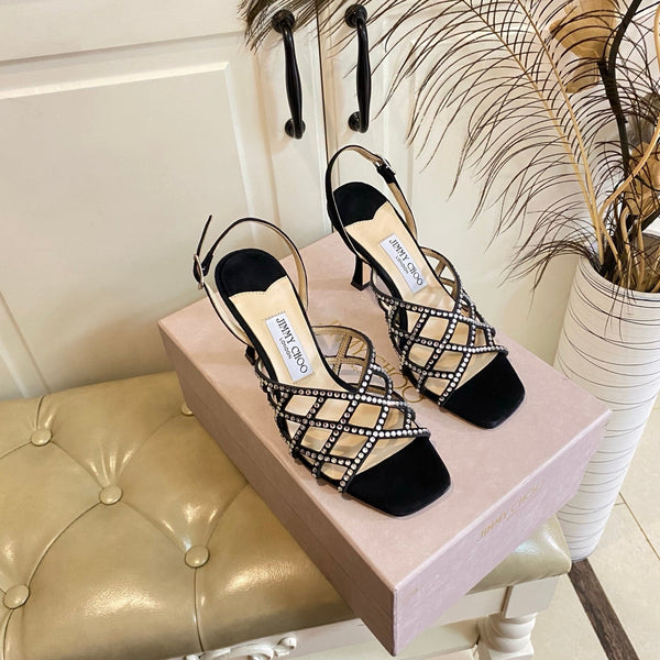 Jimmy Choo Saila Sandals 9cm Black Sheepskin Suede 688233