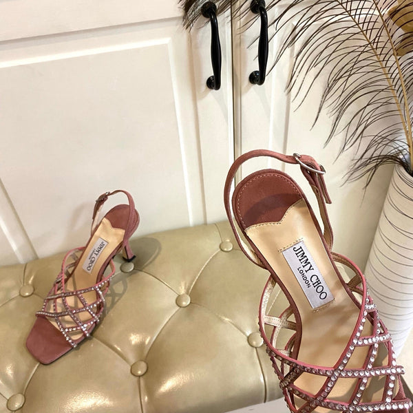Jimmy Choo Saila Sandals 9cm Rust Sheepskin Suede 688235