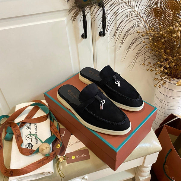 LP 26s Lock Charm Mules In Black Suede