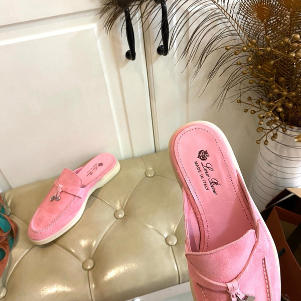 LP 26s Lock Charm Mules In Pink Suede