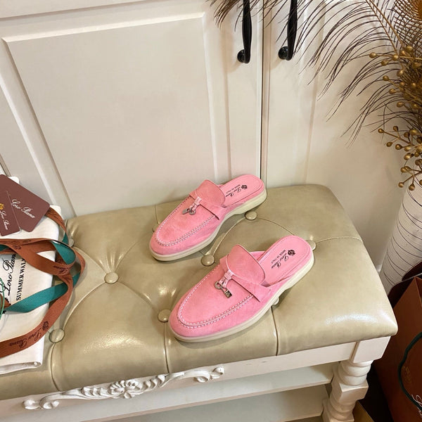 LP 26s Lock Charm Mules In Pink Suede
