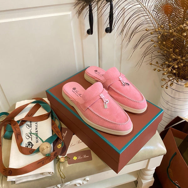 LP 26s Lock Charm Mules In Pink Suede