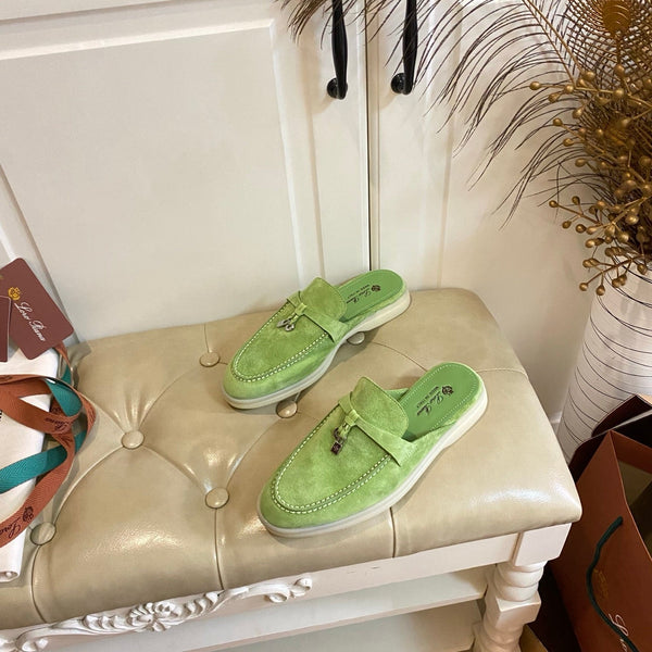 LP 26s Lock Charm Mules In Light Green Suede