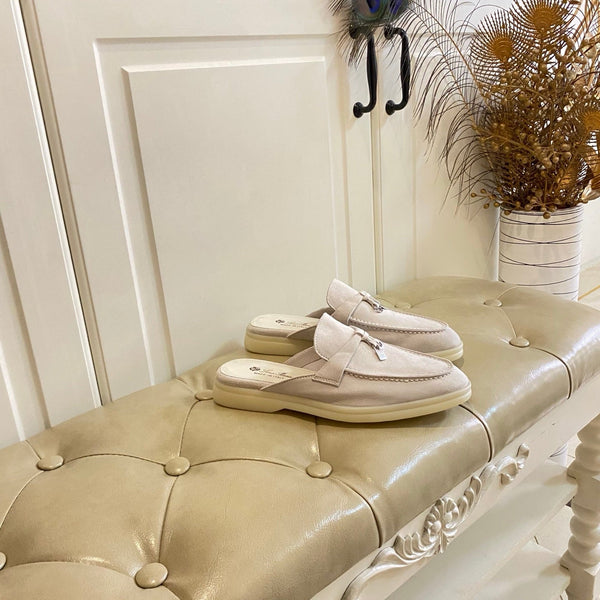 LP 26s Lock Charm Mules In Cream White Suede