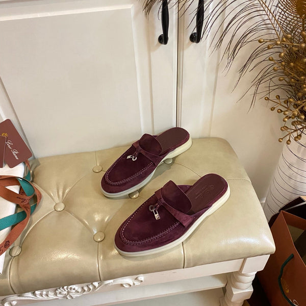 LP 26s Lock Charm Mules In Burgundy Suede