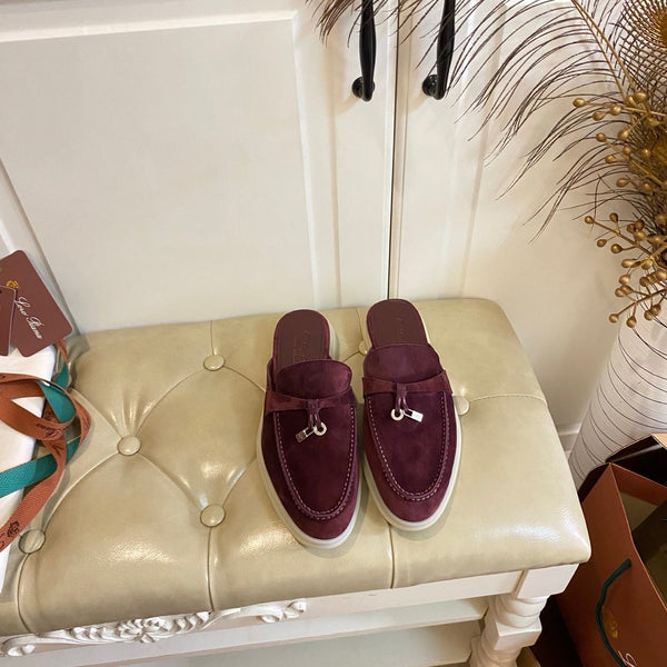 LP 26s Lock Charm Mules In Burgundy Suede