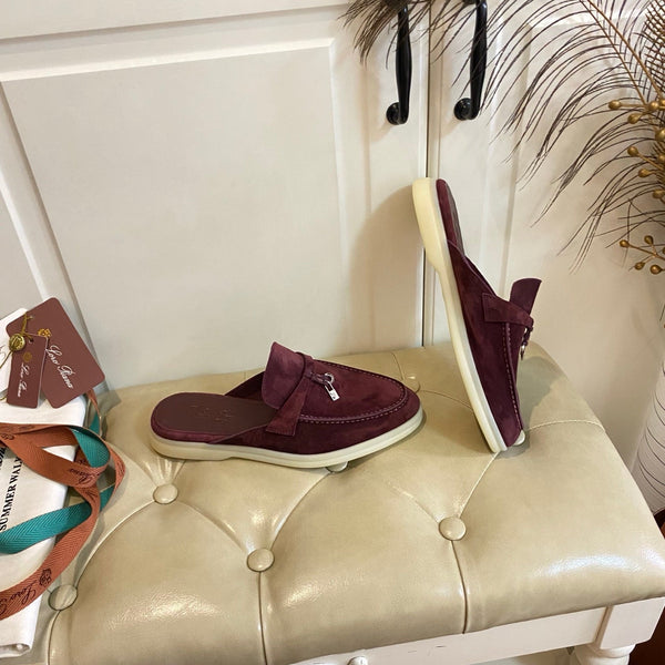 LP 26s Lock Charm Mules In Burgundy Suede