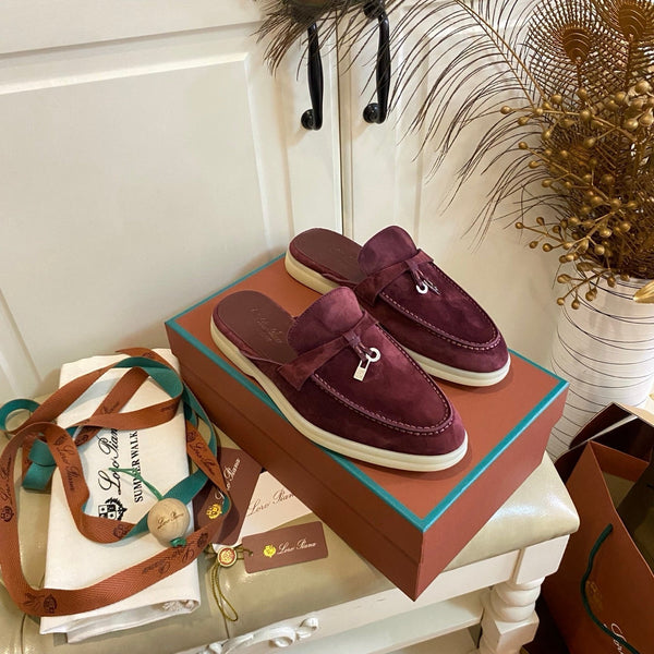 LP 26s Lock Charm Mules In Burgundy Suede
