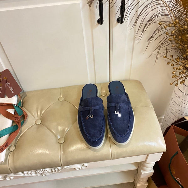 LP 26s Lock Charm Mules In Navy Blue Suede