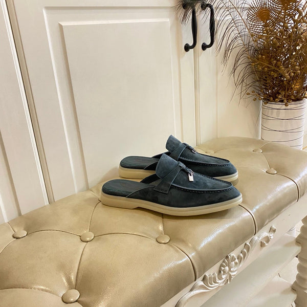 LP 26s Lock Charm Mules In Slate Blue Suede