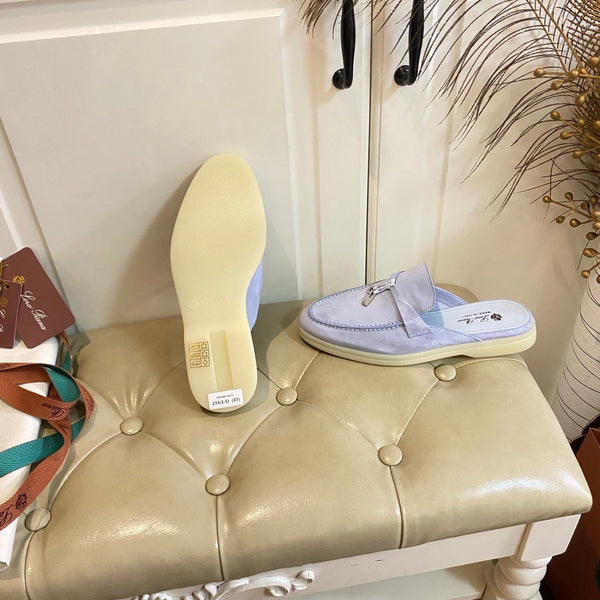 LP 26s Lock Charm Mules In Light Purple Suede