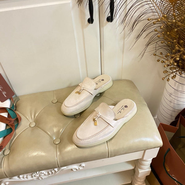 LP 26s Lock Charm Mules In Beige Suede