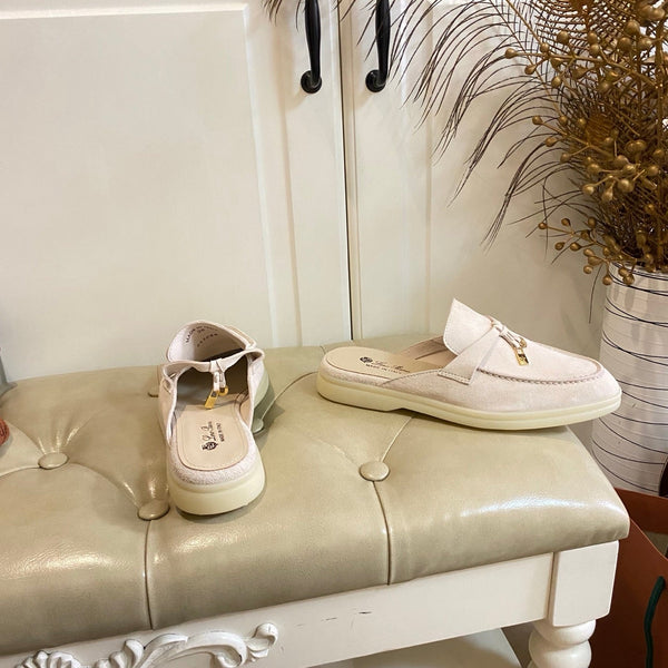 LP 26s Lock Charm Mules In Beige Suede