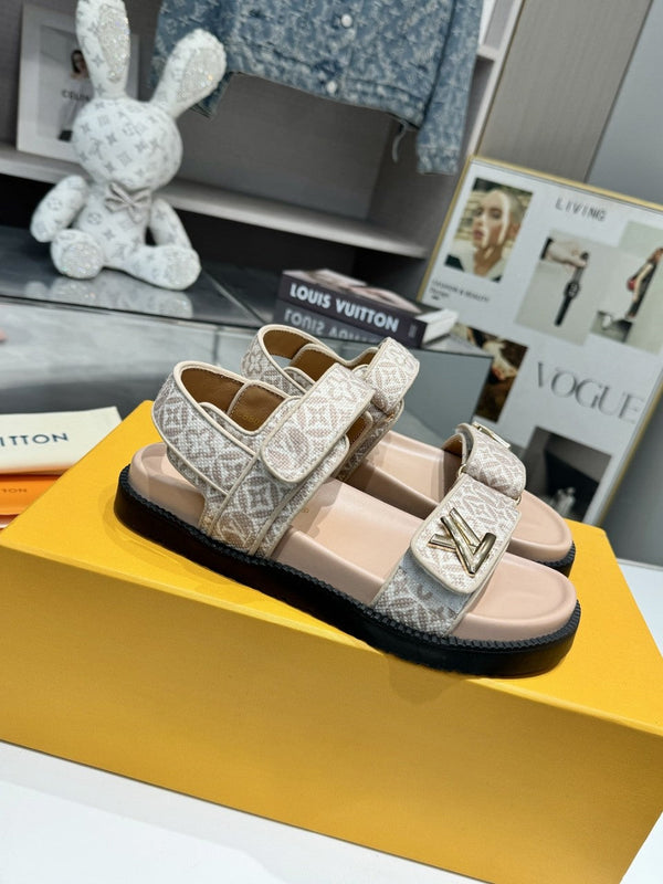 LV Sunset Flat Comfort Sandal Beige Monogram Jacquard Calfskin Cotton 626705
