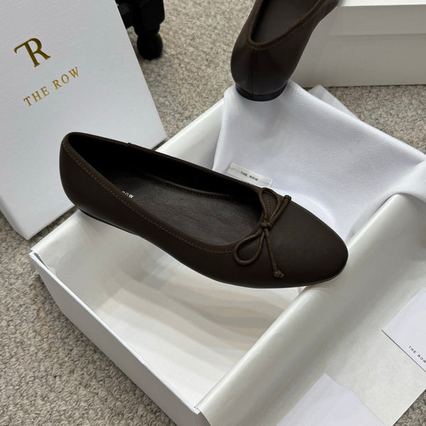 The Row Ballet Flats Bow Dark Brown Cowhide 290729