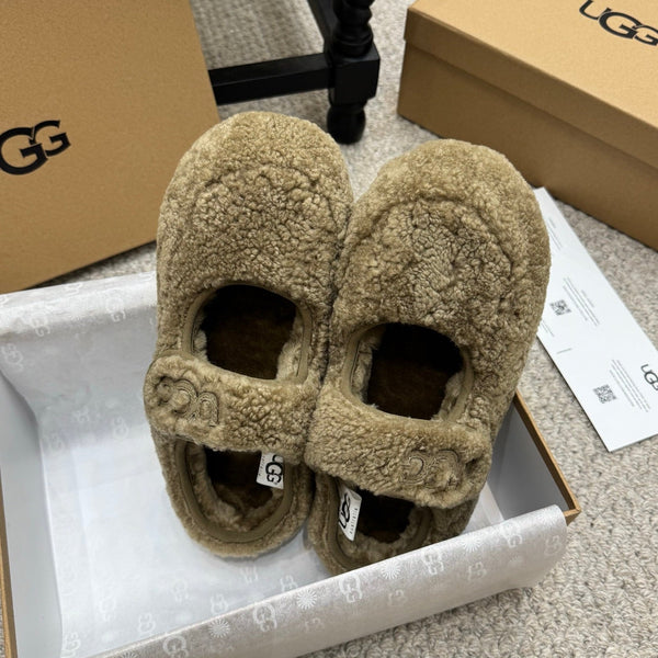 UGG Logo Mary Jane Flat Khaki Brown Wool 523101