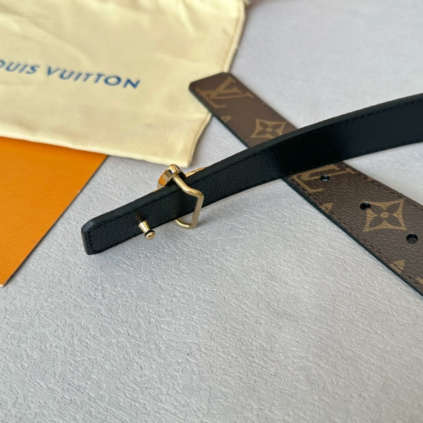 LV MINI FLOWERGRAM 30MM REVERSIBLE BELT IN BLACK CALFSKIN GOLD HARDWARE