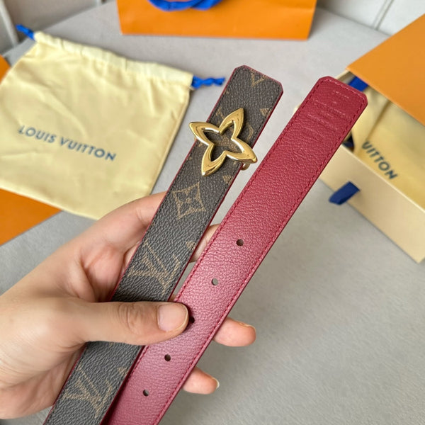 LV MINI FLOWERGRAM 30MM REVERSIBLE BELT IN BLOOD RED CALFSKIN GOLD HARDWARE