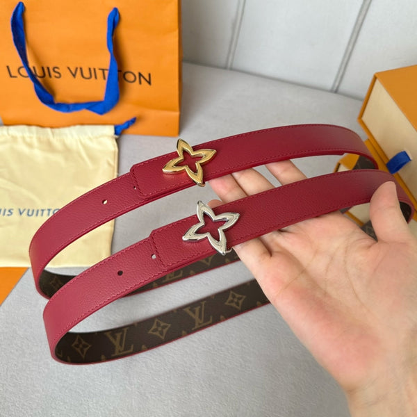 LV MINI FLOWERGRAM 30MM REVERSIBLE BELT IN BLOOD RED CALFSKIN GOLD HARDWARE