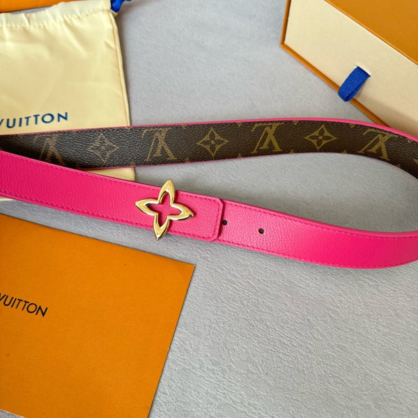LV MINI FLOWERGRAM 30MM REVERSIBLE BELT IN BRIGHT PINK CALFSKIN GOLD HARDWARE