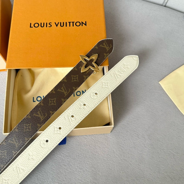 LV MINI FLOWERGRAM 30MM REVERSIBLE BELT IN WHITE EMBOSSED CALFSKIN GOLD HARDWARE