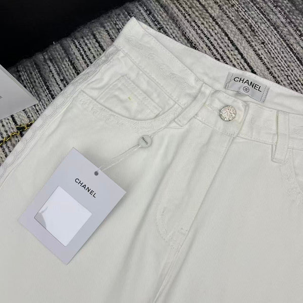 CC Ready-to-Wear Wide-leg White Denim Jeans 349030