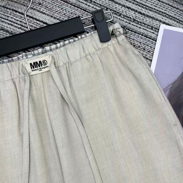 MM6 Waist Wide-Leg Suit Trousers Beige Linen 387969