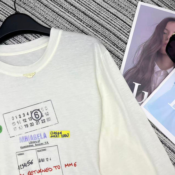 MM6 Letter Print Crew Neck Long Sleeve T-Shirt White Cotton 387966