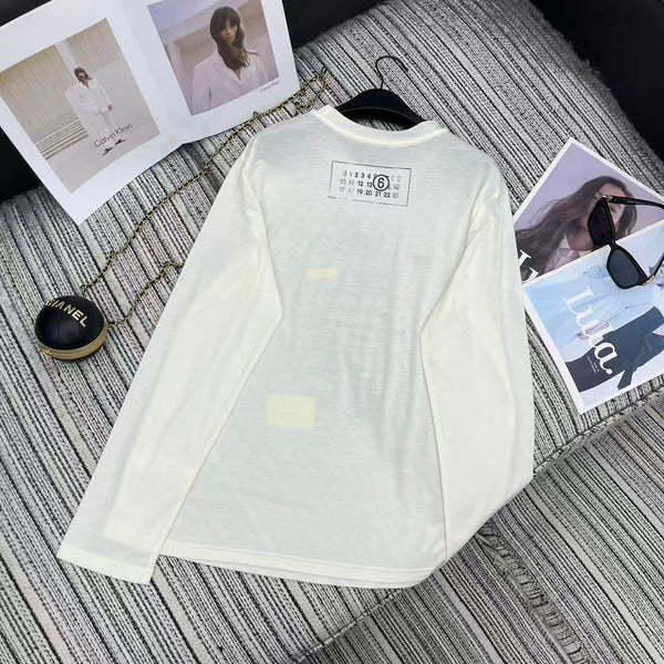 MM6 Letter Print Crew Neck Long Sleeve T-Shirt White Cotton 387966